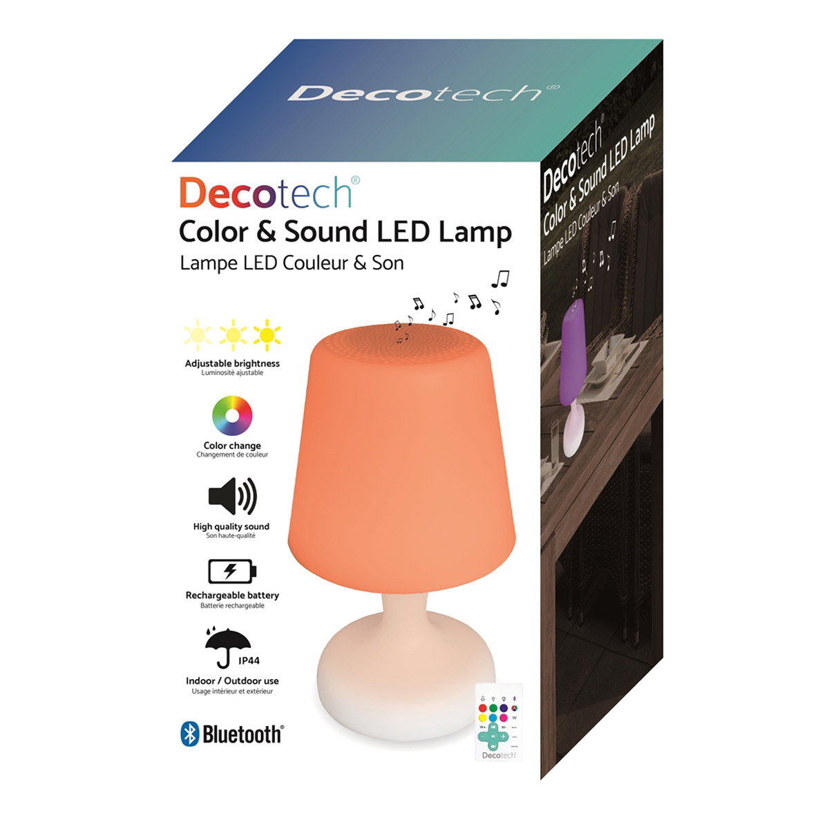 Lampe LED couleur & son Bluetooth® avec télécomande et batterie rechargeable 